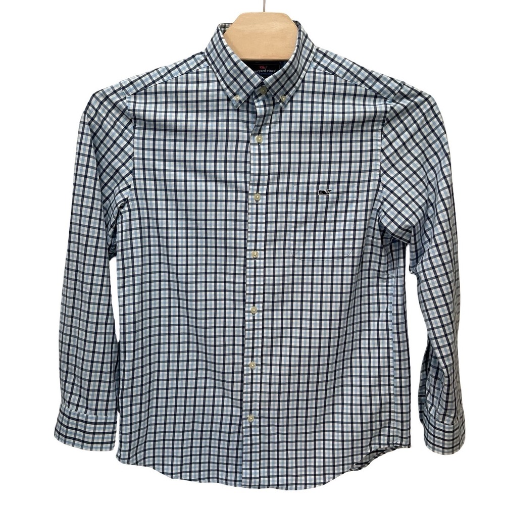 Vineyard Vines Performance Classic Fit Tucker Shirt Blue Check Mens Medium